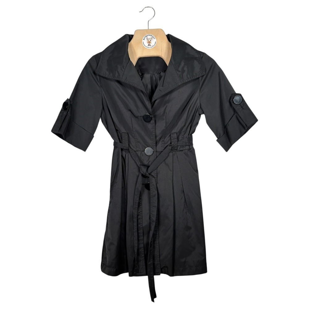 Ambition Petite Black Belted Trench Coat Short Sleeve Women‎ PS Jacket